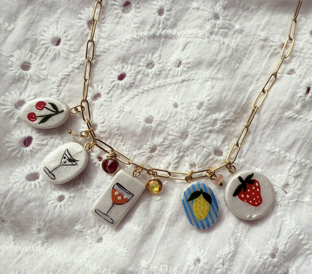Playful Cocktail Fruit Summer Charm Necklace - 16” 18K Gold Plated