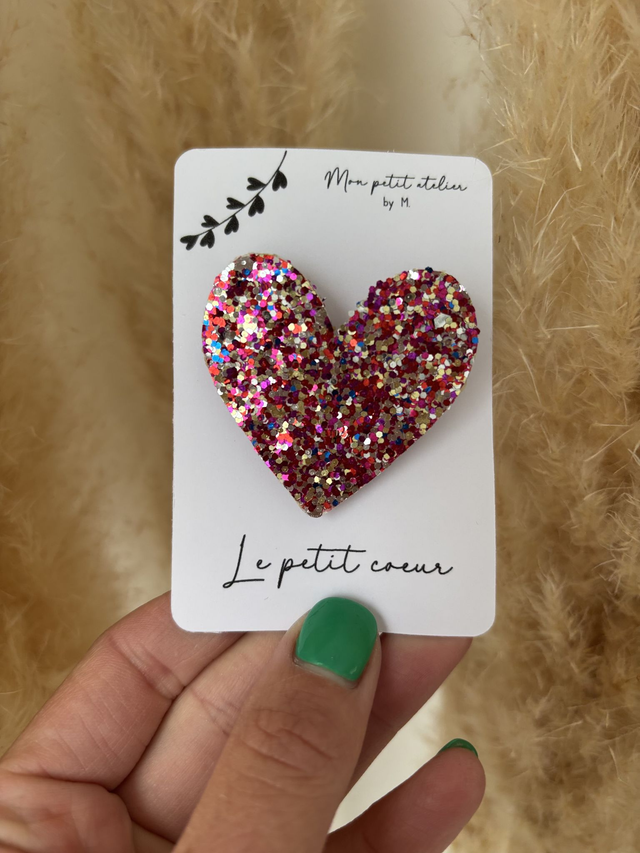 Broche - Coeur multicolore pailleté
