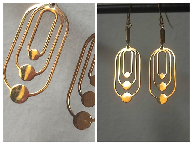 &quot;Art déco&quot; acier inoxydable doré et hématite doré (pierres naturelles) sans nickel, pièce unique 