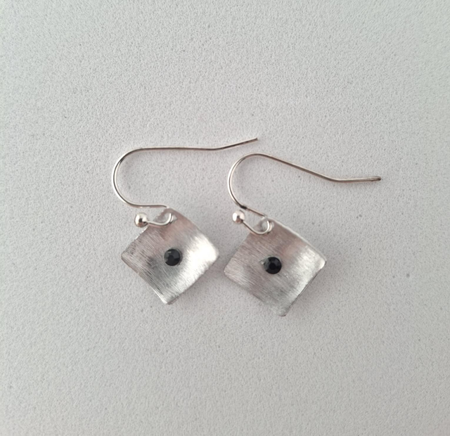 Textured Square Earring with Black Stone