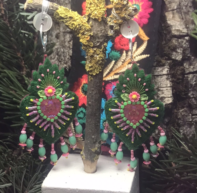 Bo ex-voto vert/rose pampilles 