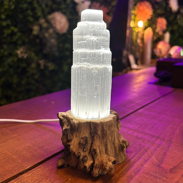 USB Tree Trunk Light Stand with Selenite Tower