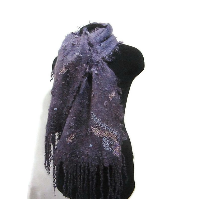 Sciarpa calda inverno feltro infeltrito lana seta Fatto a mano Sciarpa viola lavanda Regalo unico per lei