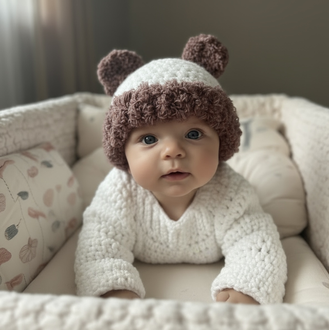 Fluffy Trim Bear Hat - White