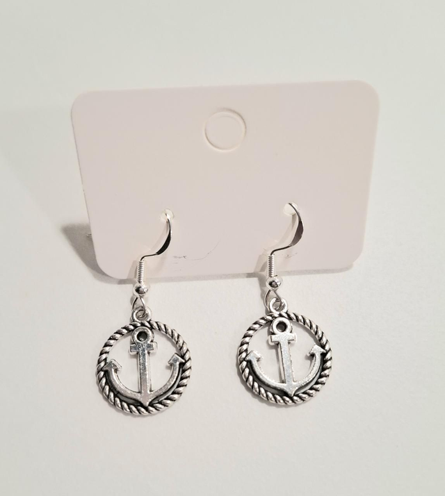 Anchor metal drop earrings with silver plated hooks
