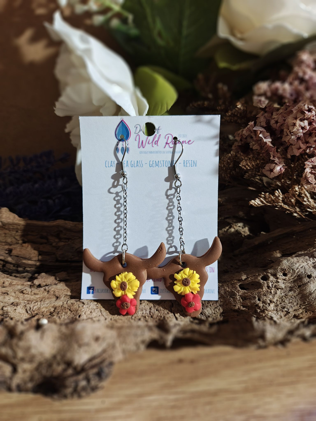 Wild Sunflower Longhorn Earrings