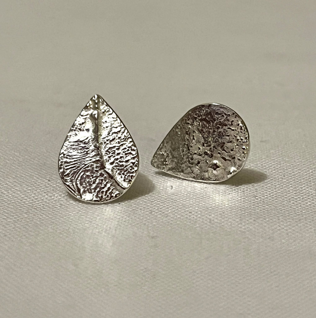 Organic Textured Teardrop Recycled Sterling Silver Earrings