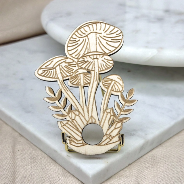 Wild Plants &amp; Mushroom Wood Sphere Holder