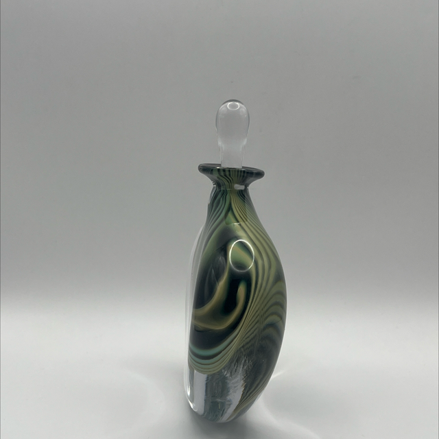 Lane Rowe Scent Bottle – Black with Yellow, Blue & Green Ripple Effect, Signed with Stopper