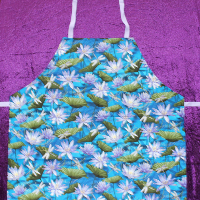 Apron (Adult) Flower Waterlily on blue 