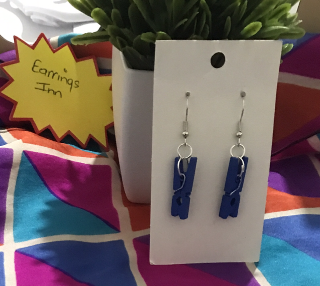 Blue Wood Dangling Earrings-SWDE44