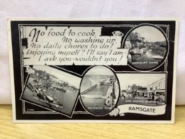 Ramsgate, No Food To Cook No Washing Up, Multiview Posted 1956 Valentines postcard. Our Ref no. R179 £2.25