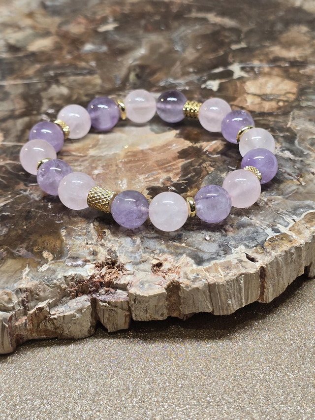 Bracelet Améthyste et Quartz rose en 1 cm 