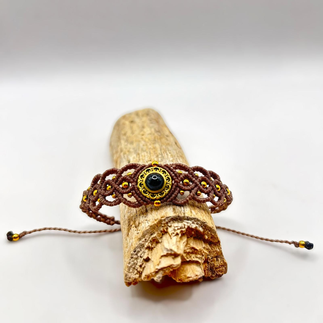 Bracelet DUNE – Onyx noir &amp; micro-macramé
