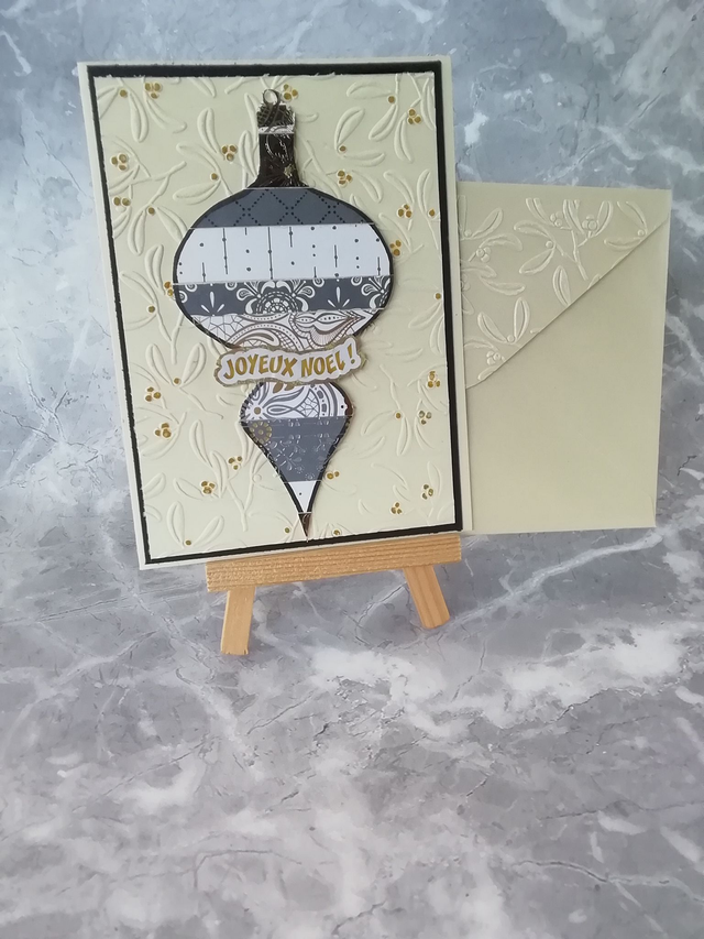 Carte de Noël Fait Main Beige &amp; Bleu - Pièce Unique Artisanale - Dorure Subtile