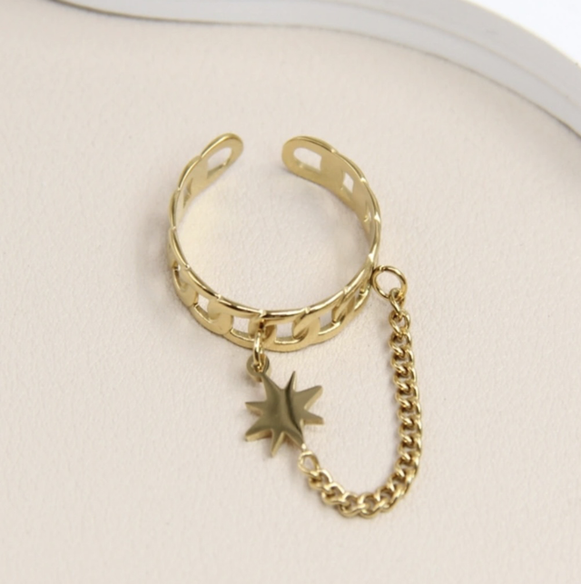 Bague chaîne dorée & étoile