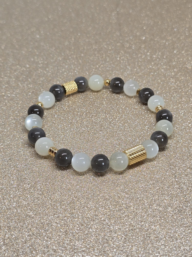 Bracelet Pierre de lune noire et blanche en 0,8 cm 