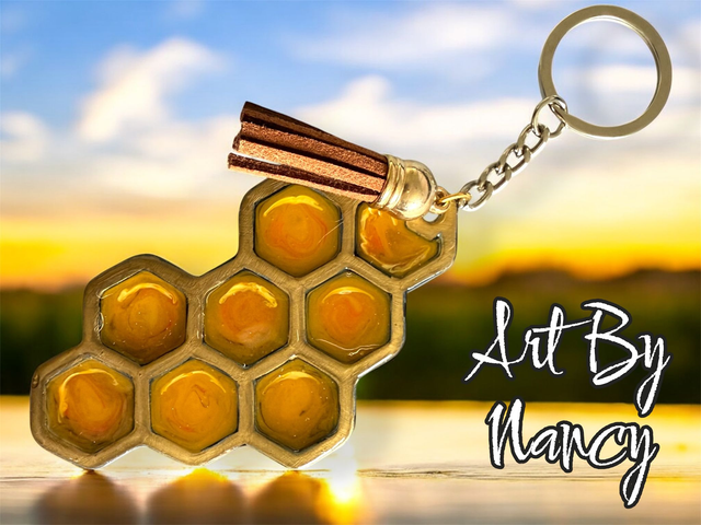 Gold Honeycomb key ring - handmade - art by nancy