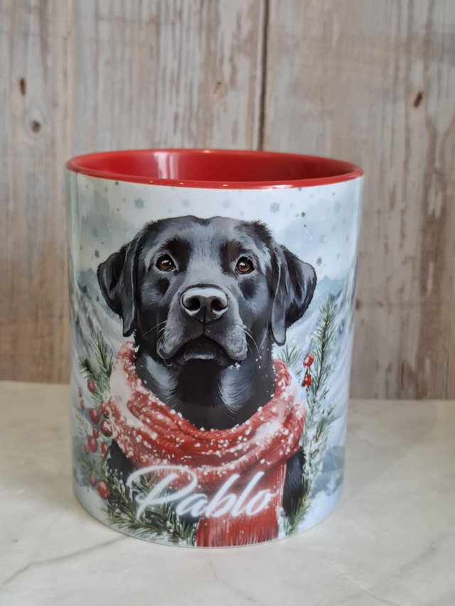 Mug rouge et hanse rouge labrador noir personnalisable 