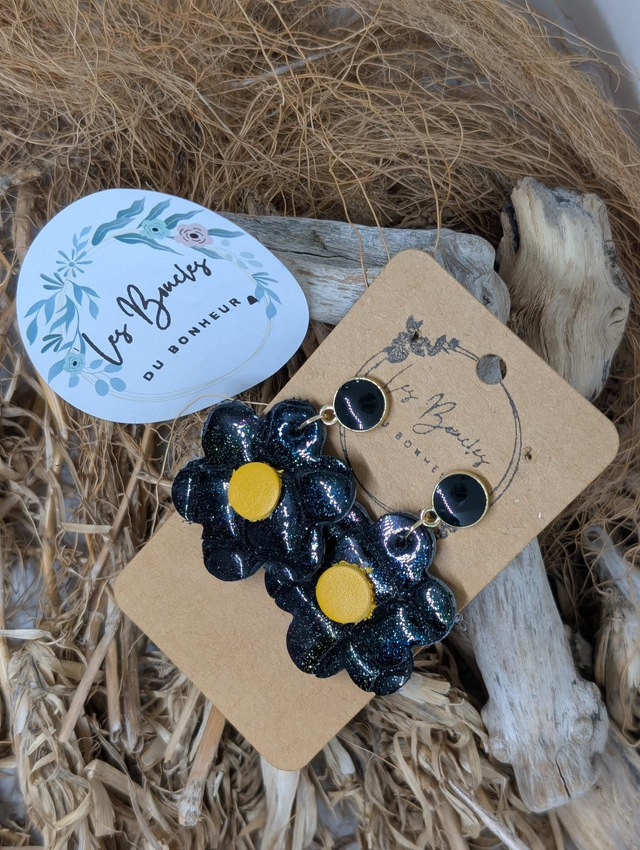 Boucles d&#039;oreilles Baby Coquette noir pailleté vernis bc016