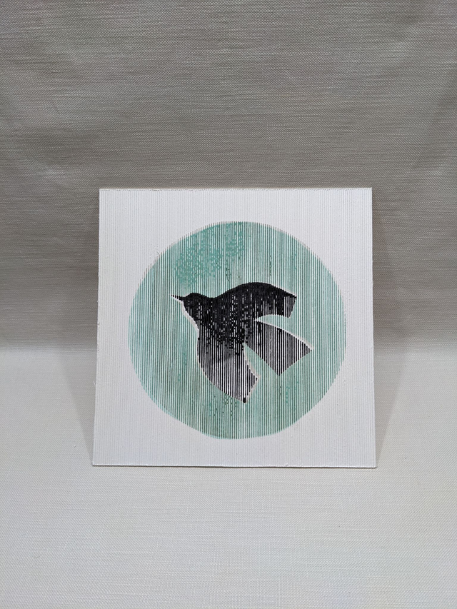 COPPER BIRD 1 - Mono Screen Print on Corrugated Card w/ Copper &amp; Oak Gall Inks