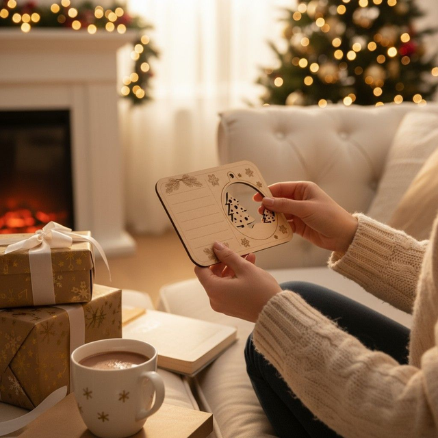 Carte postale avec boule de Noël en bois, gravée et personnalisée - décoration de sapin, déco 2 Sapins