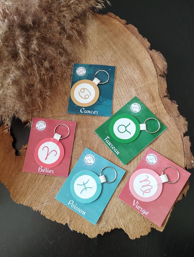 🔮 Porte-clé en cuir ZODIAC – Signe astrologique personnalisé
