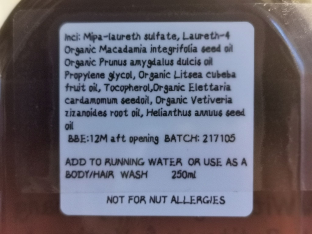 Foaming Bath/Shower Oil - Organic May Chang, Petitgrain & Vetivert 250ml