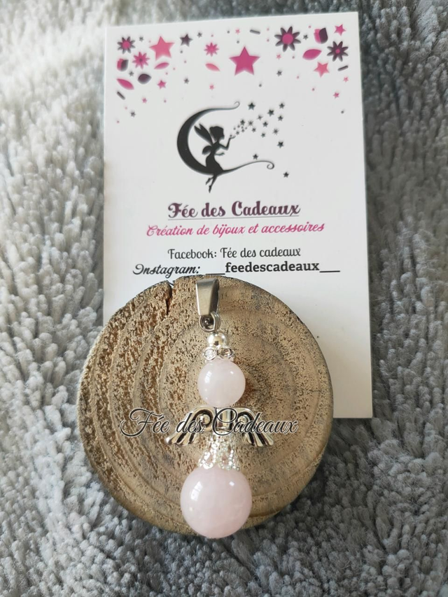 Pendentif Ange Gardien Quartz Rose 