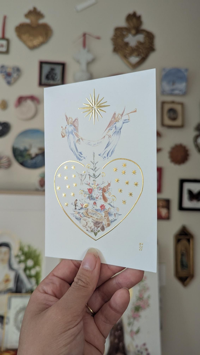 Carte double Sapin de Noël et anges