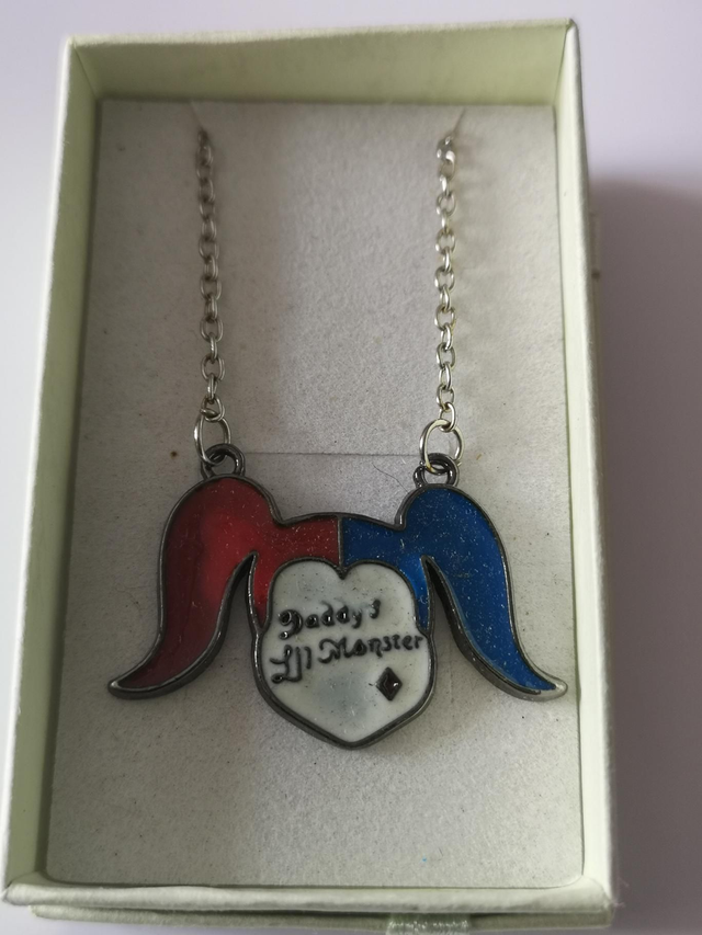Enamel Harley Quinn "Daddy's Lil Monster" Pendant Necklace. 