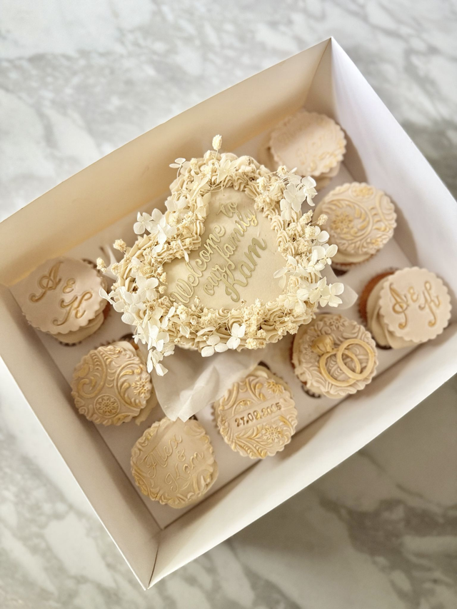 Engagement Bento Cake & Cupcakes