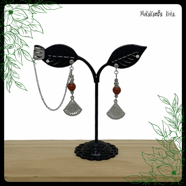 Boucles d’oreilles en acier inoxydable, pince pour le cartilage et perles en pierres naturelles