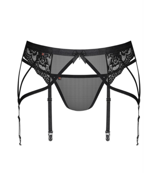 jarretelles et String - Noir sève à