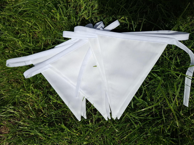Wedding White Fabric Double Sided Bunting , Venue decoration Classic traditional, PURE Bright WHITE Garden Banner Wedding Christening Garden Party