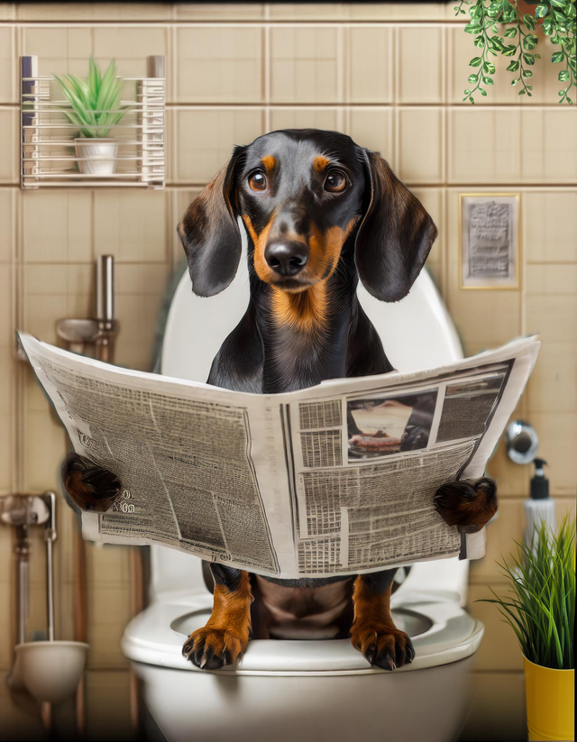 Dachshund on the Toilet Framed Canvas