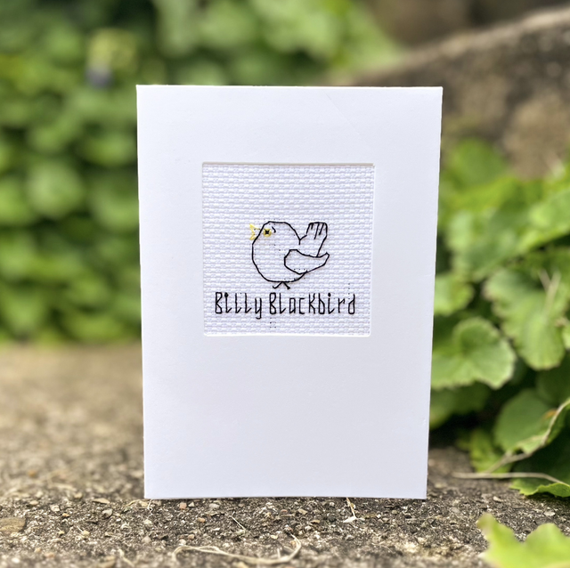 Cross Stich Billy Blackbird Greeting Card