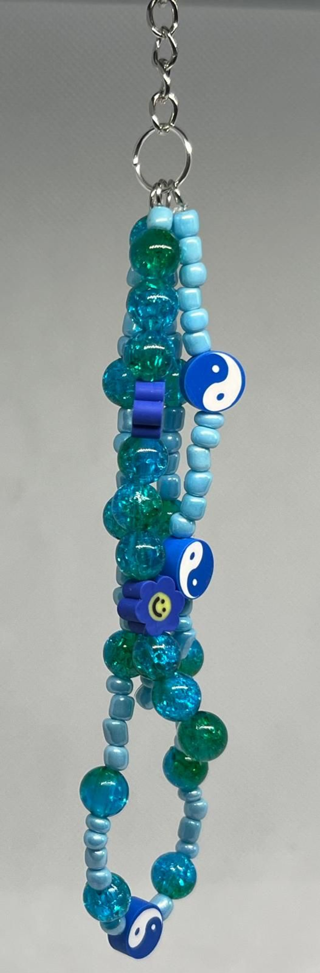 ☯️ Bijoux de sac, Porte clé - Perles Bleu, Vert pailleter - Fleurs - Yin Yang