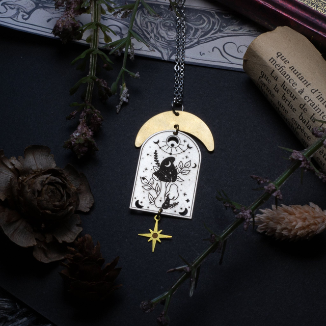 "mushlover" collier en laiton et acier