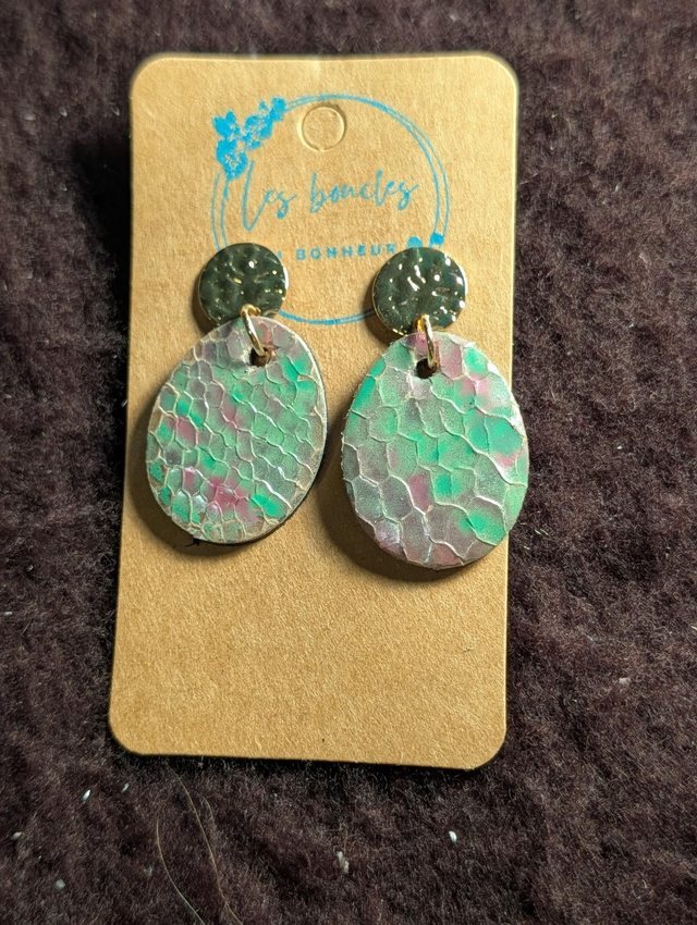 Boucles d'oreilles Aura vert rose au004