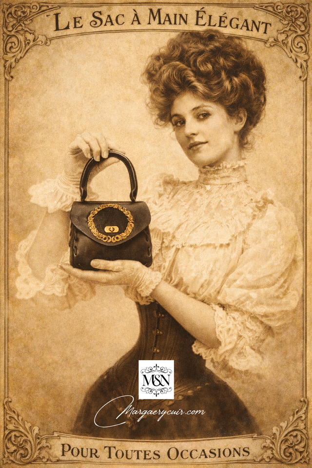 Sac en cuir noir, style victorien