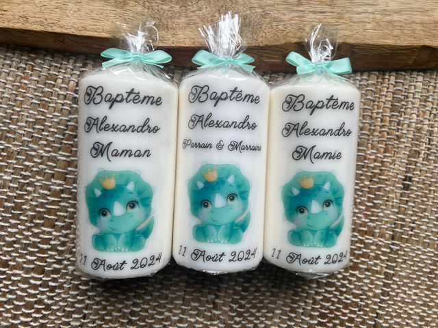 Bougie baptême personnalisée Dinosaure