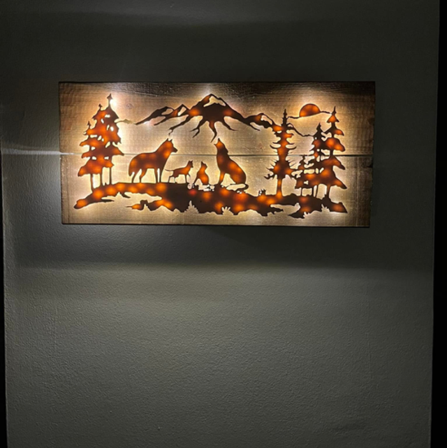 Tableau lumineux famille loup