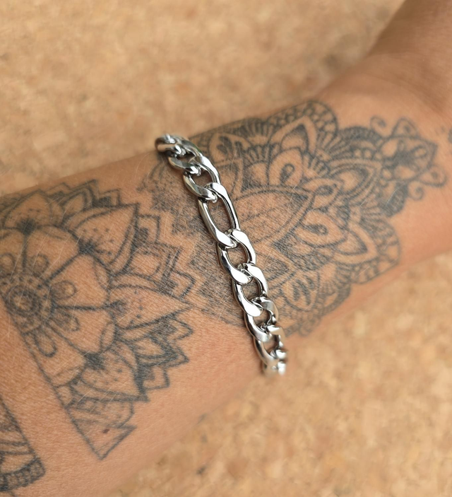 Bracelet/gourmette unisexe maille Figaro 20.5 × 0.7 × 0.20 cm en acier inoxydable argenté (brossé)