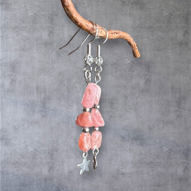 Boucles d’oreilles Rhodochrosite – Énergie d’amour et de calme