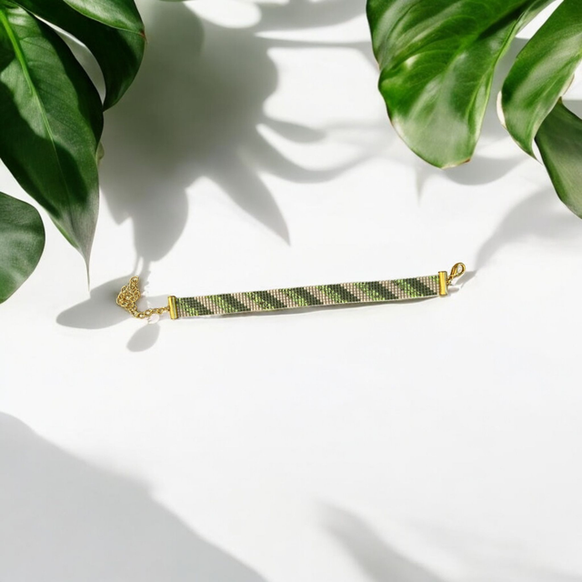 Bracelet tons beige et vert