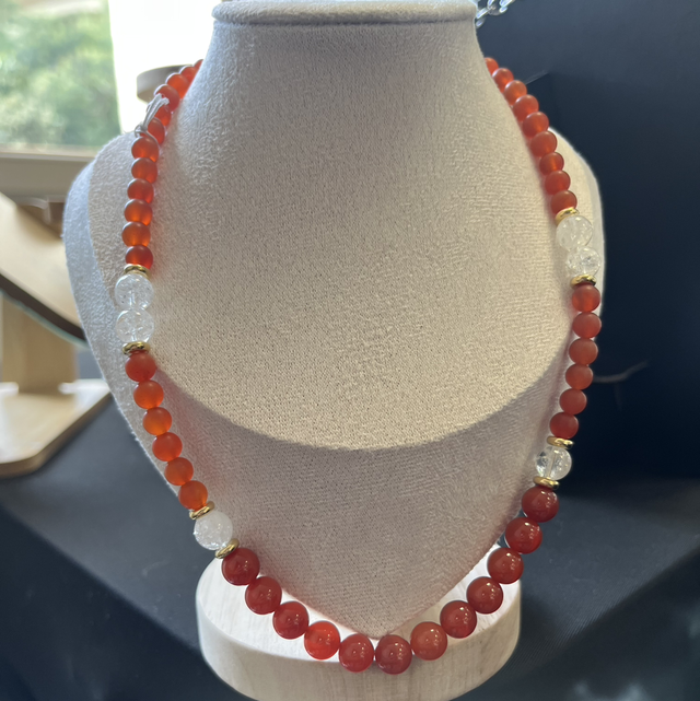 Collier cornaline, cristal de roche 