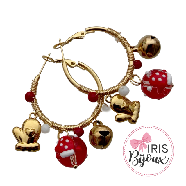 Orecchini cerchi natalizi guanti Murano