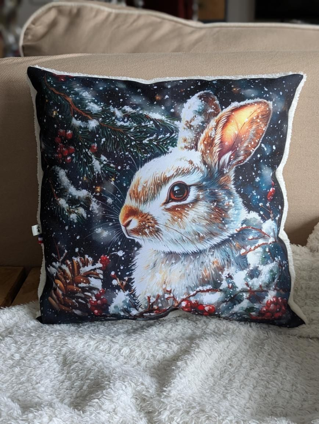 Coussin lapin de Noël et neige 