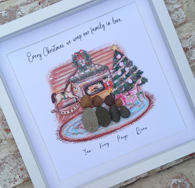 Family Christmas personalised pebble picture 
